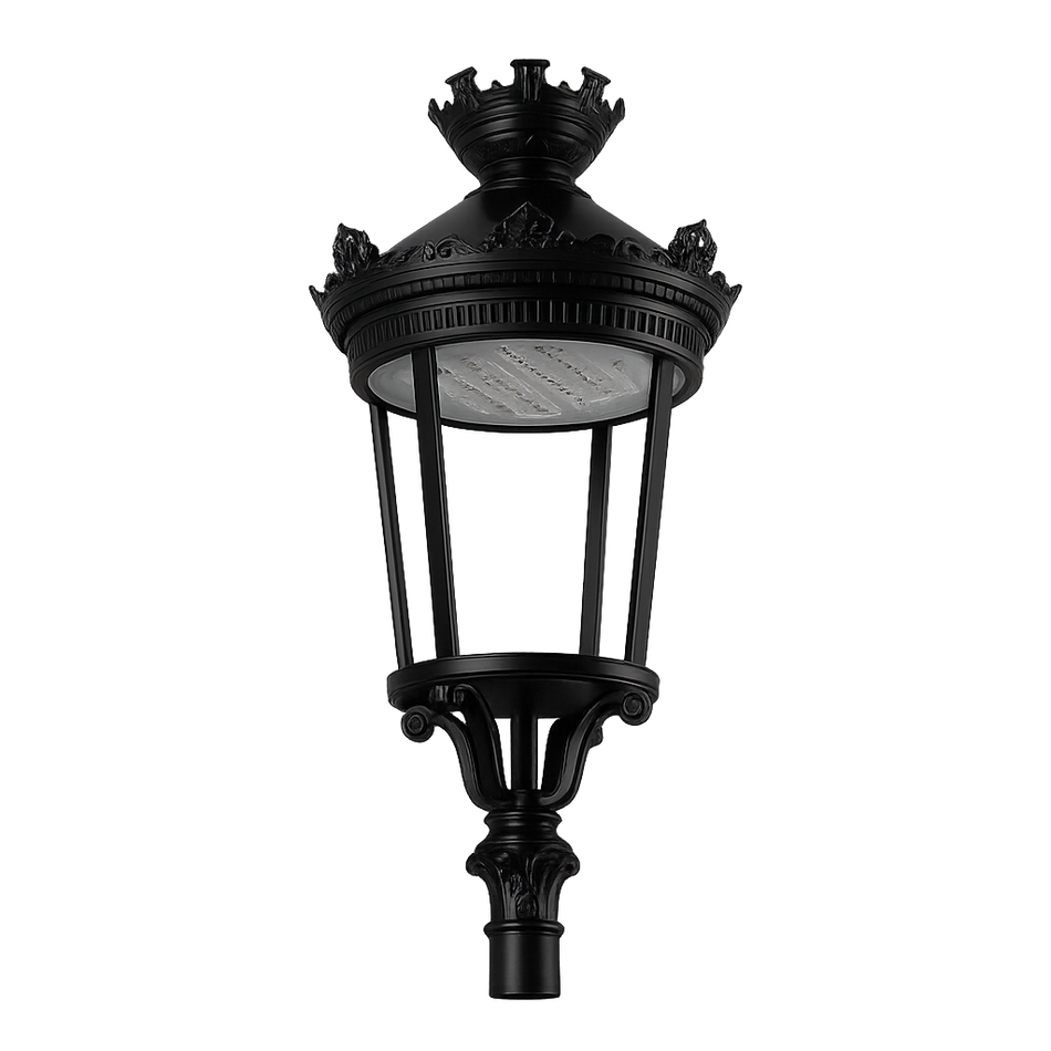 Farol LED colonial punta de poste Construlita Atenuación 0-10V / 80W / 7,700lm / 3000K / Ángulo Tipo II M Negro OU9036FBCA