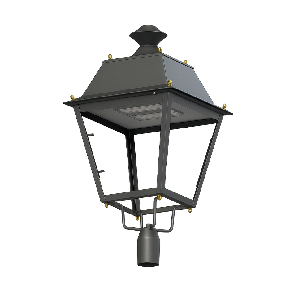 Farol LED colonial punta de poste Construlita Atenuación 0-10V / 80W / 7,700lm / 3000K / Ángulo Tipo V Negro OU9906NBCA