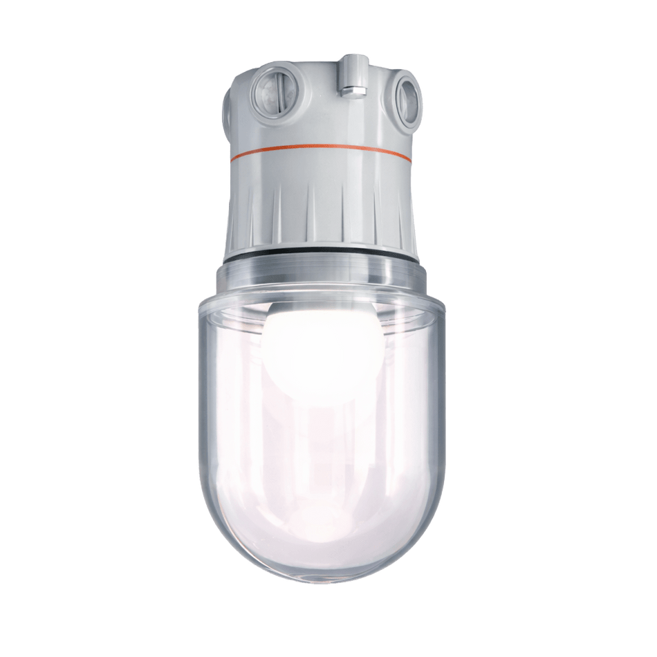 Portalámparas Industrial Montaje a Techo con Caja CVX Vaso de Policarbonato Adaptador Largo Salida 1/2" Serie V100 RAWELT 27.01.3490